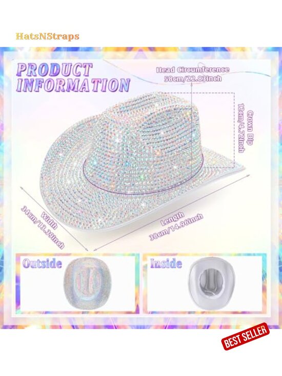 Rhinestone Cowboy Hat with Diamond Fringe for Cosplay Wedding, One Size main image 5